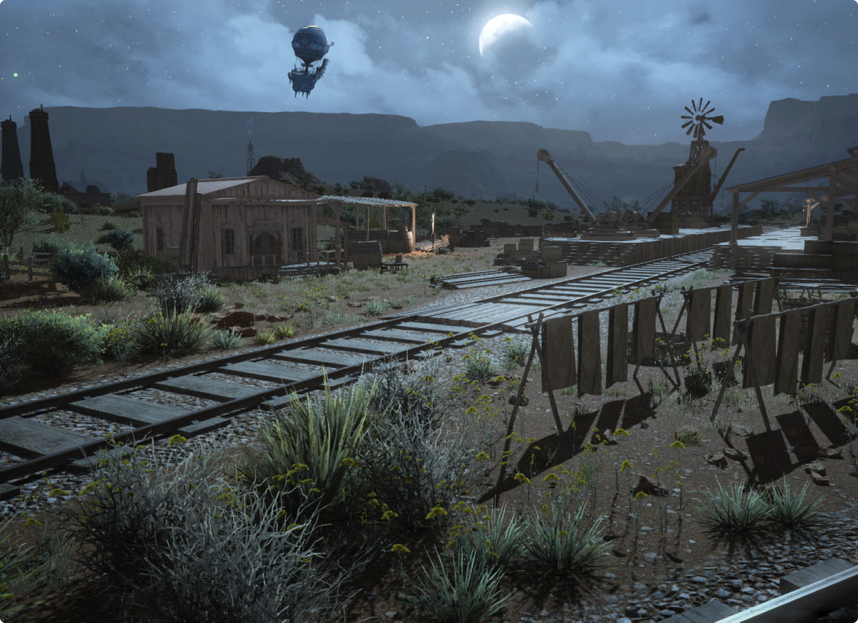 Photo of remote train tracks at night