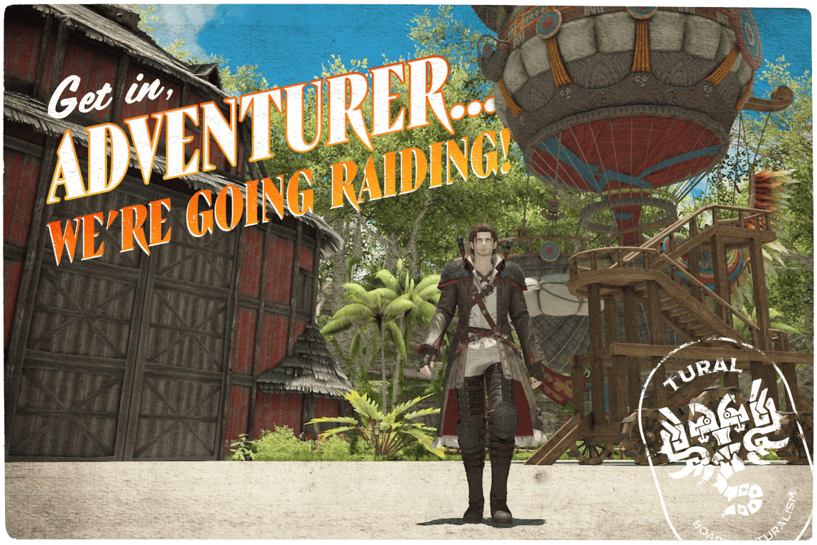 Photo of a postcard reading get in adventurer, we're going raiding. 